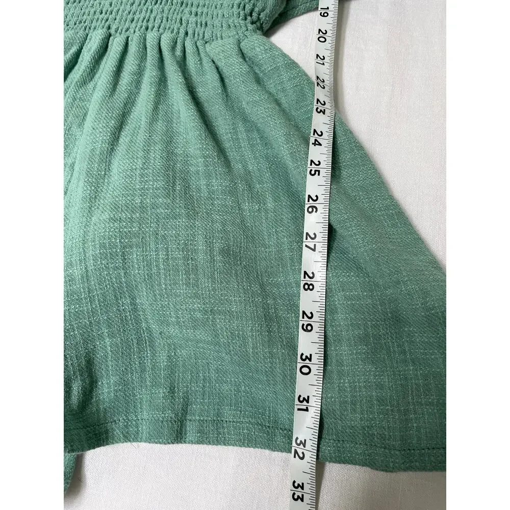 Free People Tie Back Romper Dress Green XS Boho Draped Sleeves Drawstring